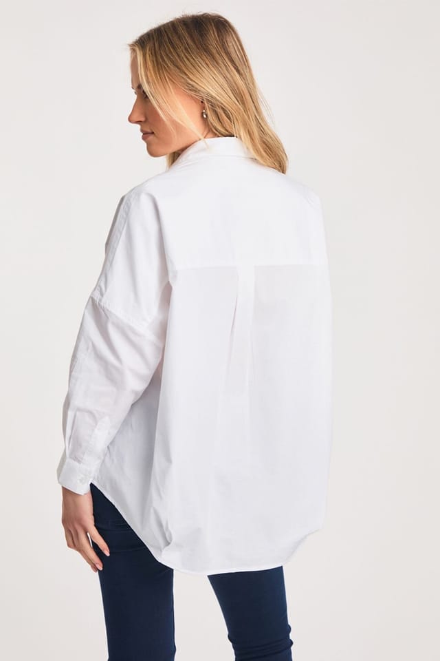 French Connection French Connection Women's Cotton Long Sleeve Poplin Popover High-Low Hem Shirt in White - 2