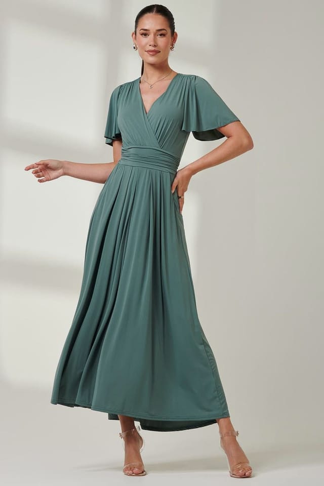 Jolie Moi Jolie Moi Women's Angel Sleeve Super-Smooth Jersey Maxi Dress in Pale Green - 2
