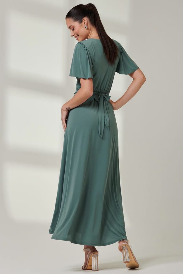 Jolie Moi Jolie Moi Women's Angel Sleeve Super-Smooth Jersey Maxi Dress in Pale Green - 3