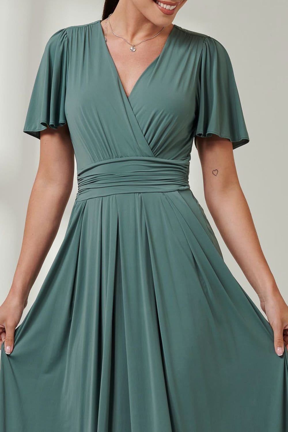 Jolie Moi Jolie Moi Women's Angel Sleeve Super-Smooth Jersey Maxi Dress in Pale Green - 4
