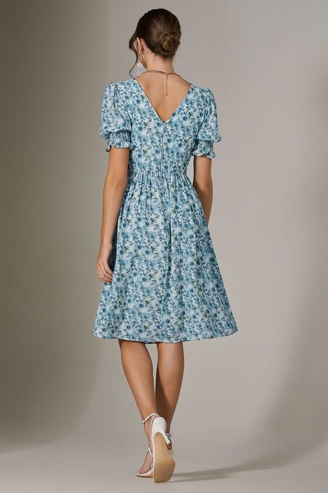 Jolie Moi Jolie Moi Women's Puff Sleeve Midi Dress in Light Blue - 2