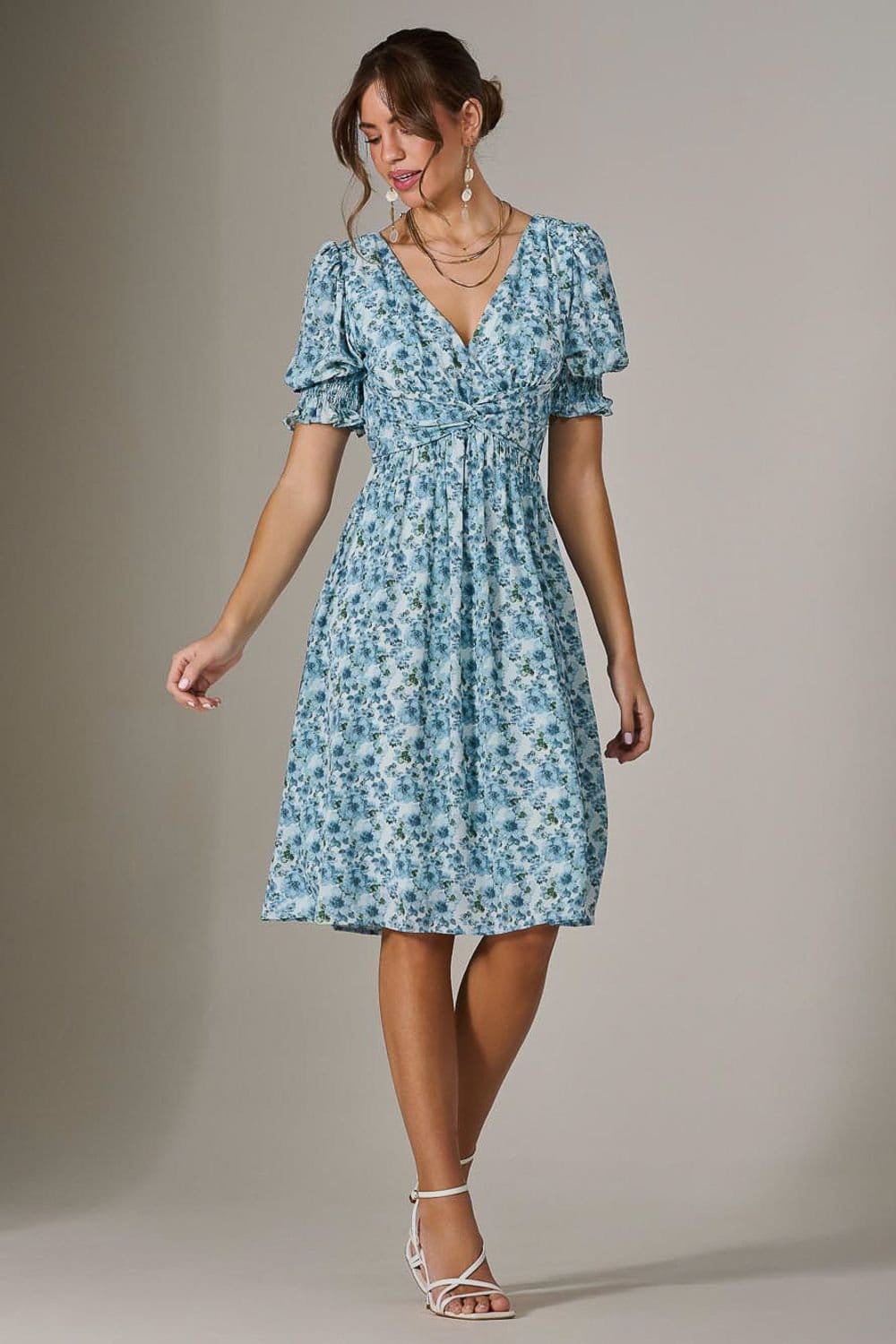 Jolie Moi Jolie Moi Women's Puff Sleeve Midi Dress in Light Blue - 4