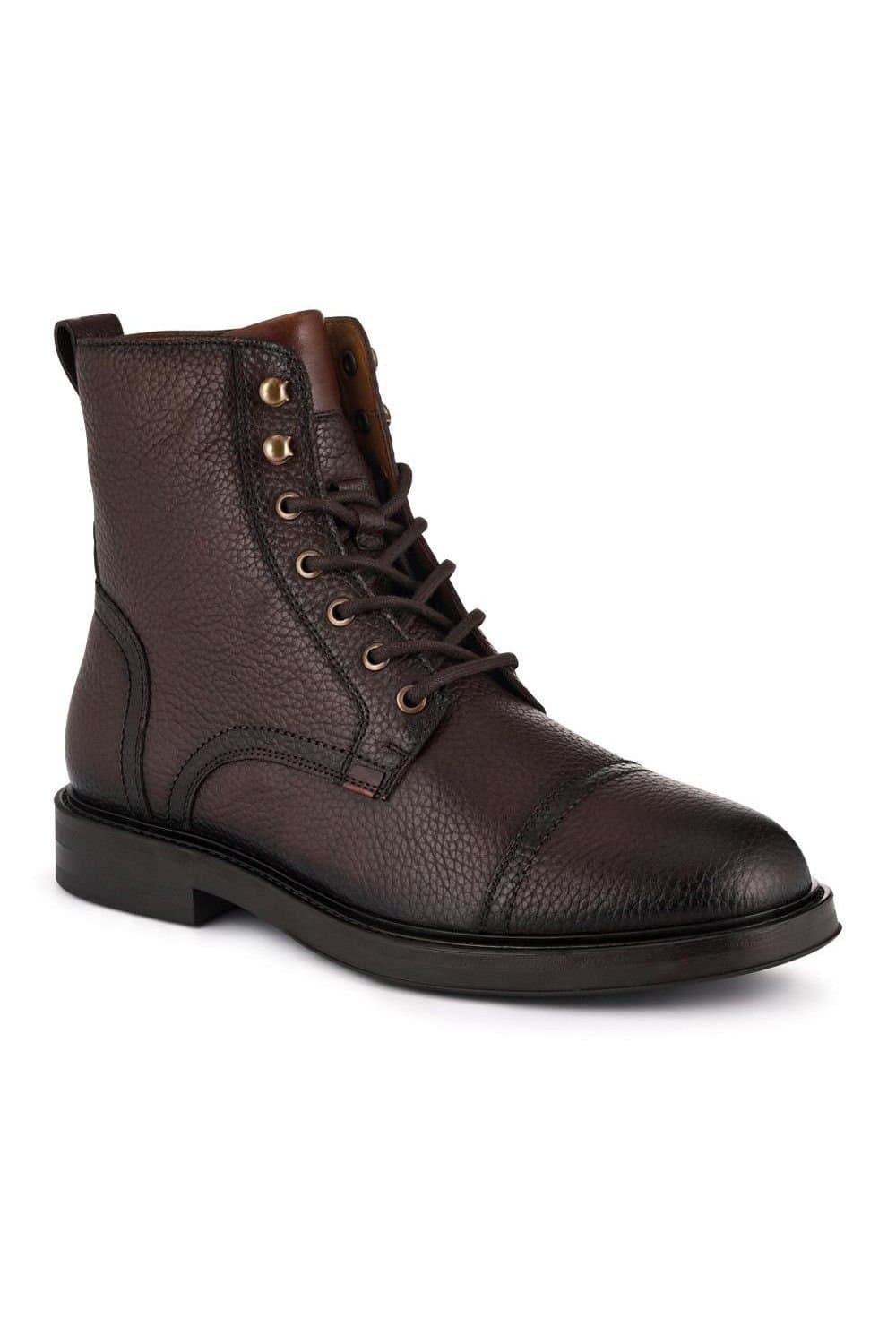 Jones Bootmaker Jones Bootmaker Brown Leather Wide-Fit Military Boots