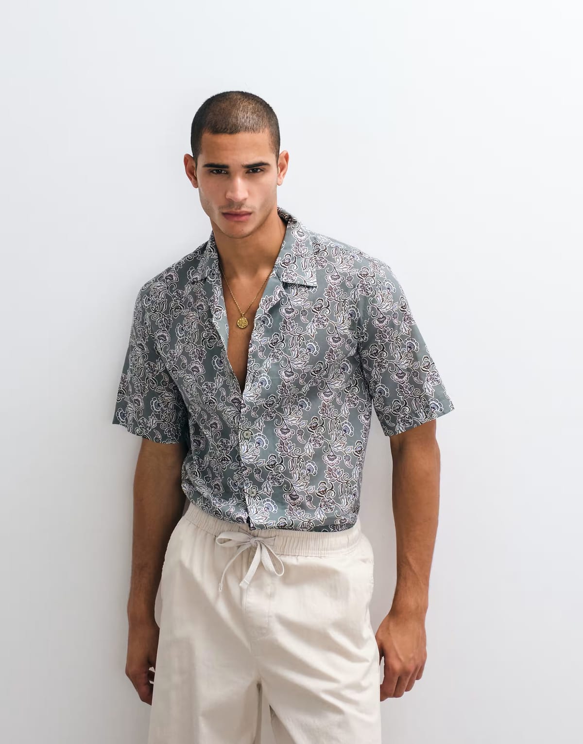 ASOS Mango retro floral shirt in mint green - 1