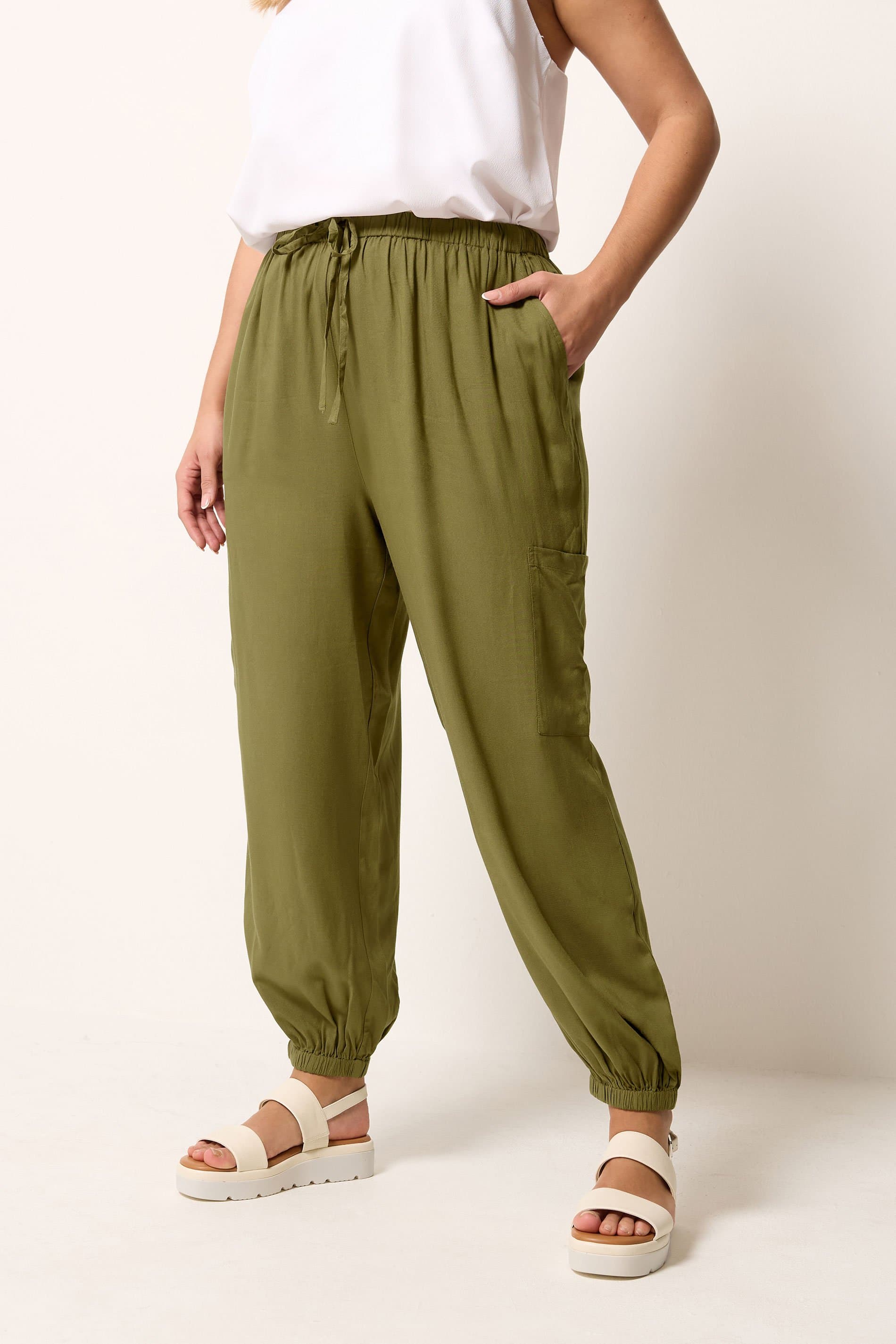 Yours Plus Size Green Cargo Balloon Trousers