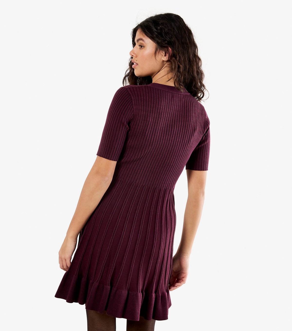 Apricot Women's Burgundy Ribbed Fit and Flare Mini Dress Apricot New Look - 2