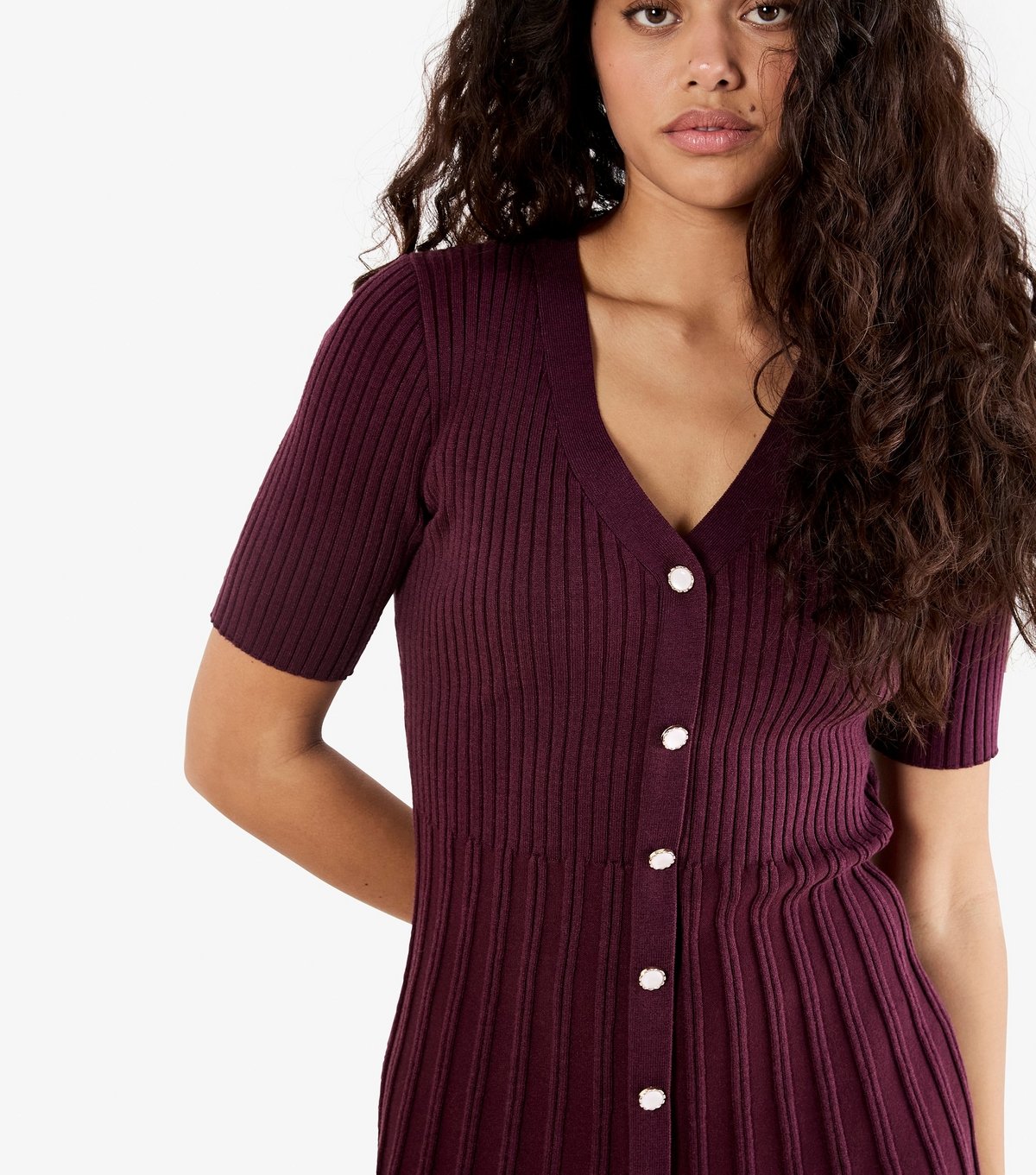 Apricot Women's Burgundy Ribbed Fit and Flare Mini Dress Apricot New Look - 4