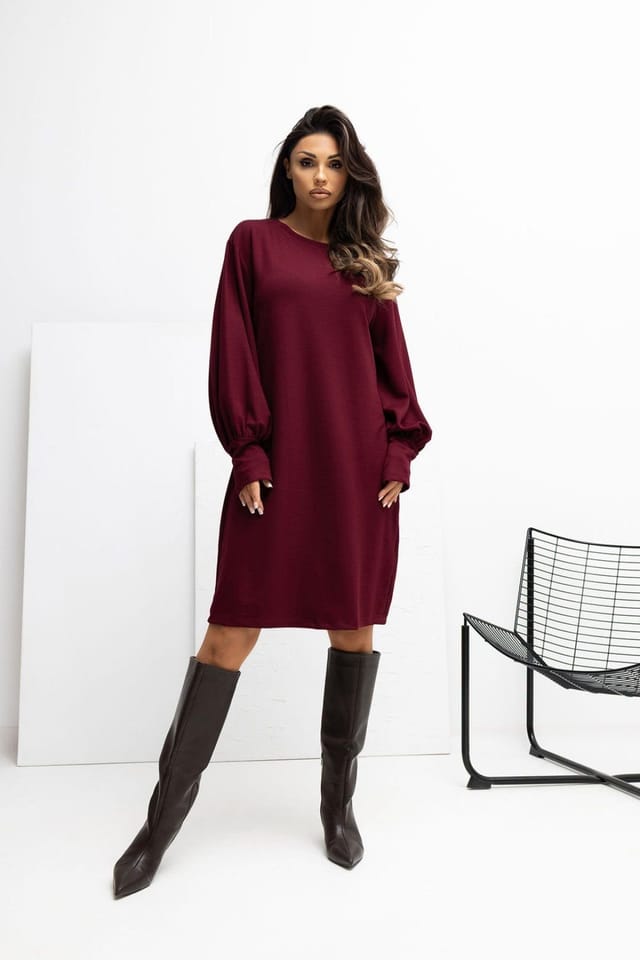 Love Lace Love Lace Women's Soft Viscose Blend Puff Sleeve Knee Dress in Red - 2