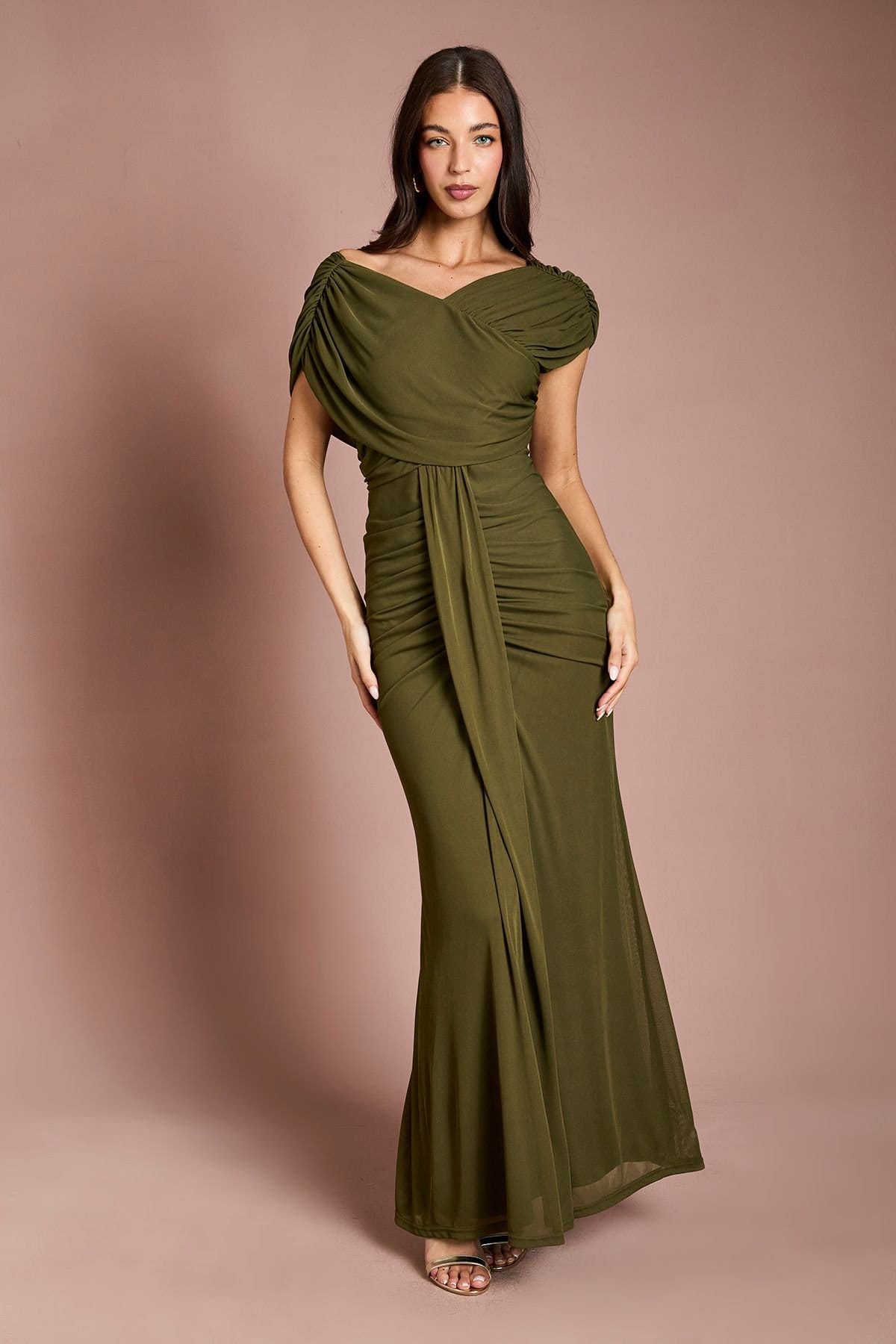 Coast Khaki Wrap Front Jersey Maxi Dress