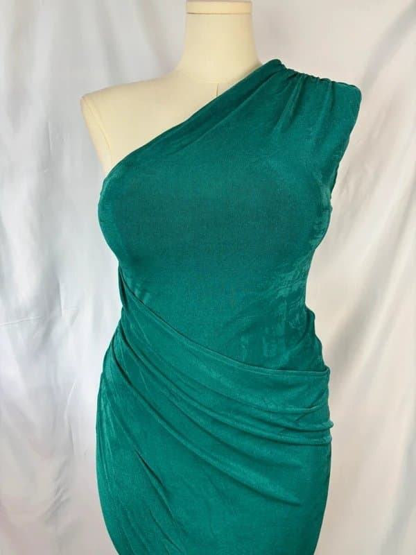 Aria Cove UK 16 Aria Cove Green Slinky One Shoulder Ruched Stretch Maxi Dress Wedding Summer Party