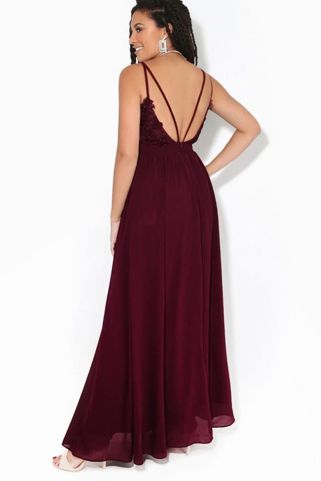 KRISP KRISP Women's Crochet Back Strappy Chiffon Maxi Dress in Red - 3