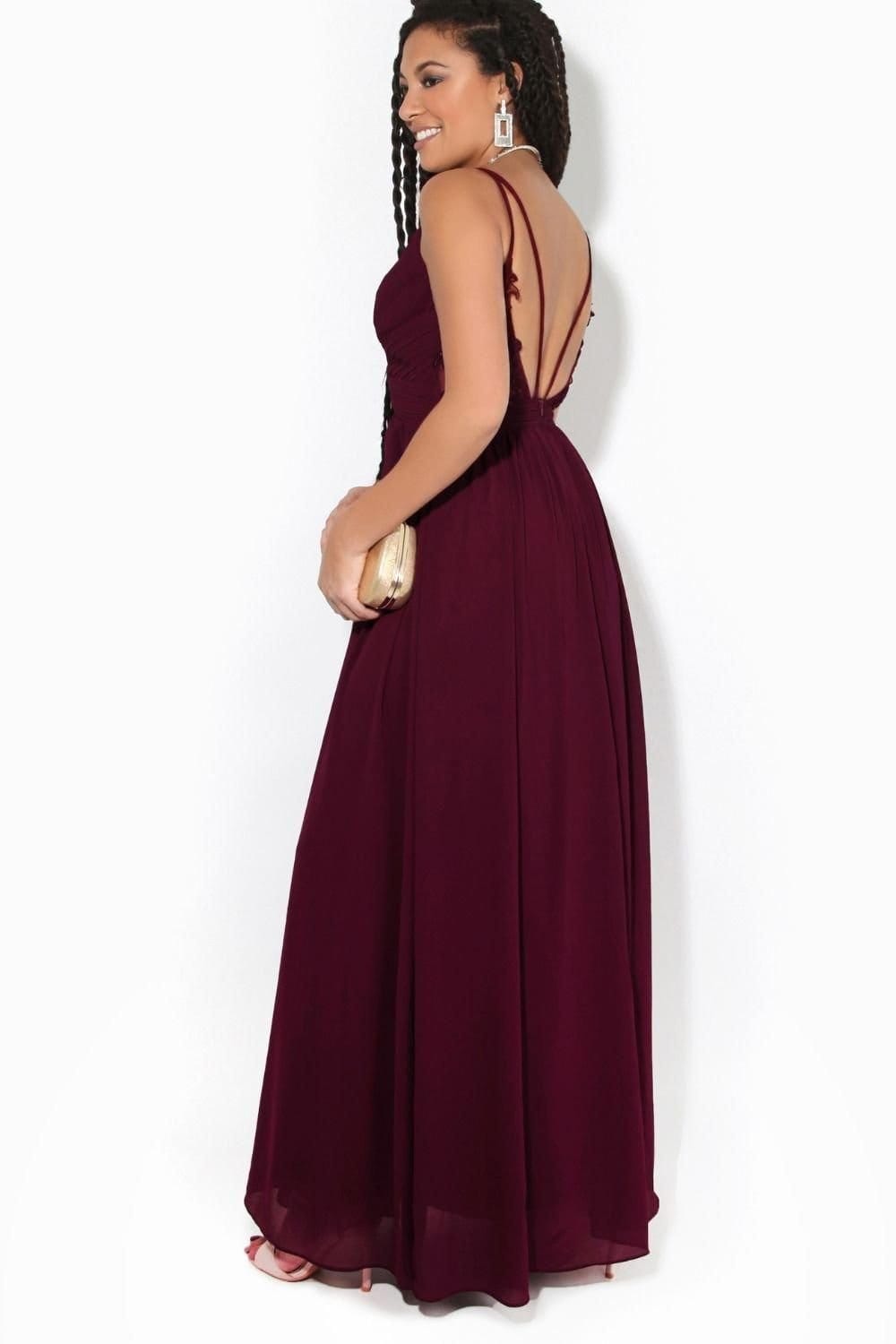 KRISP KRISP Women's Crochet Back Strappy Chiffon Maxi Dress in Red - 4