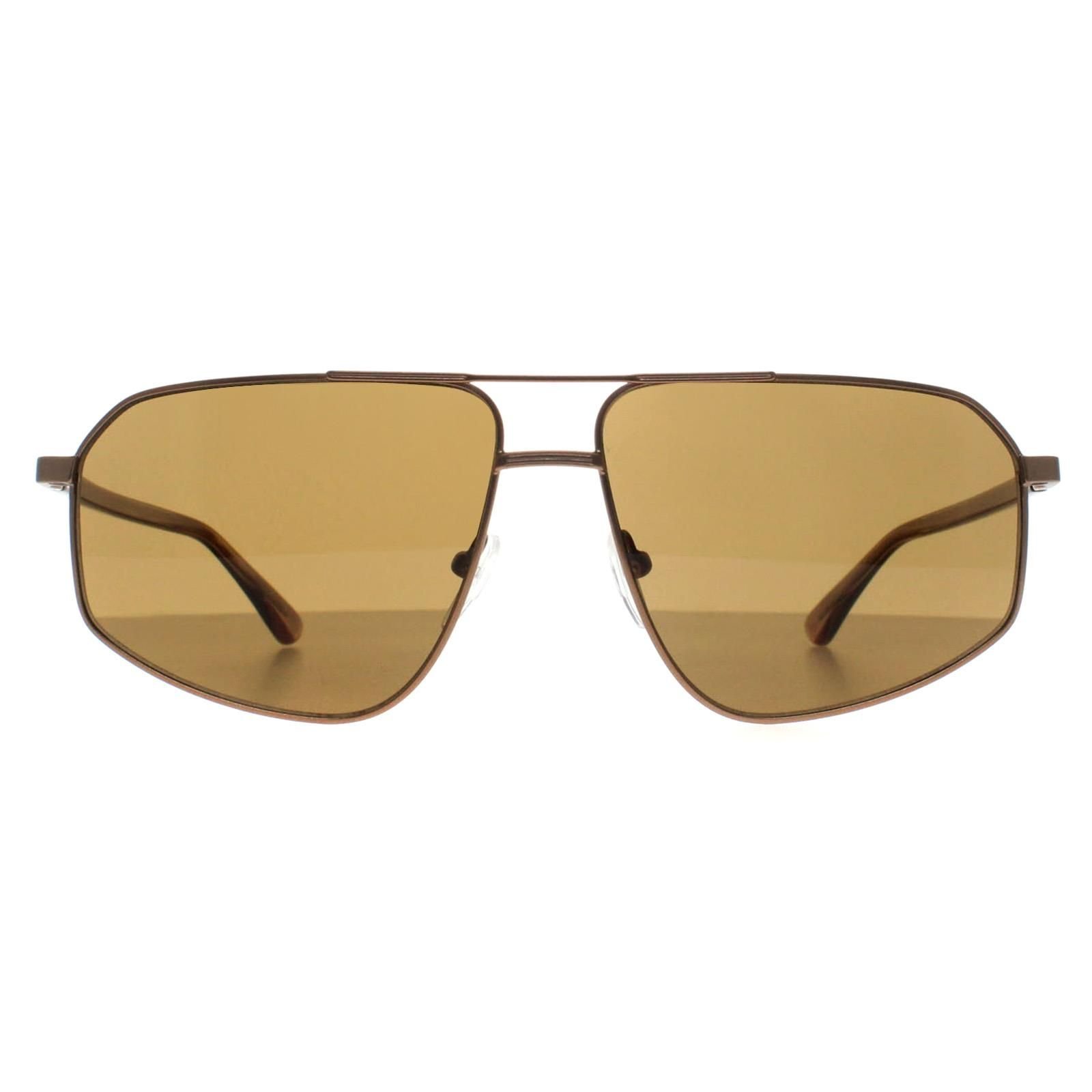 Calvin Klein CALVIN KLEIN Men's Aviator Matte Amber Gold Gold Brown CK23126S - 1
