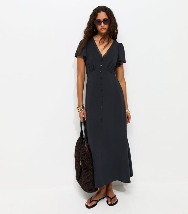 New Look Women's Black Lace Trim Midi Tea Dress New Look - 2