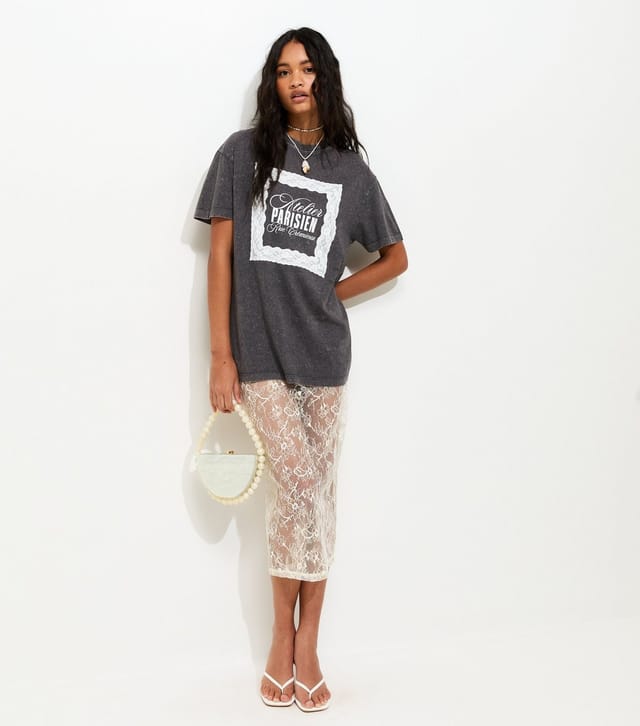 New Look Women's Dark Grey Cotton Atelier Parisien Oversized T-Shirt New Look - 3