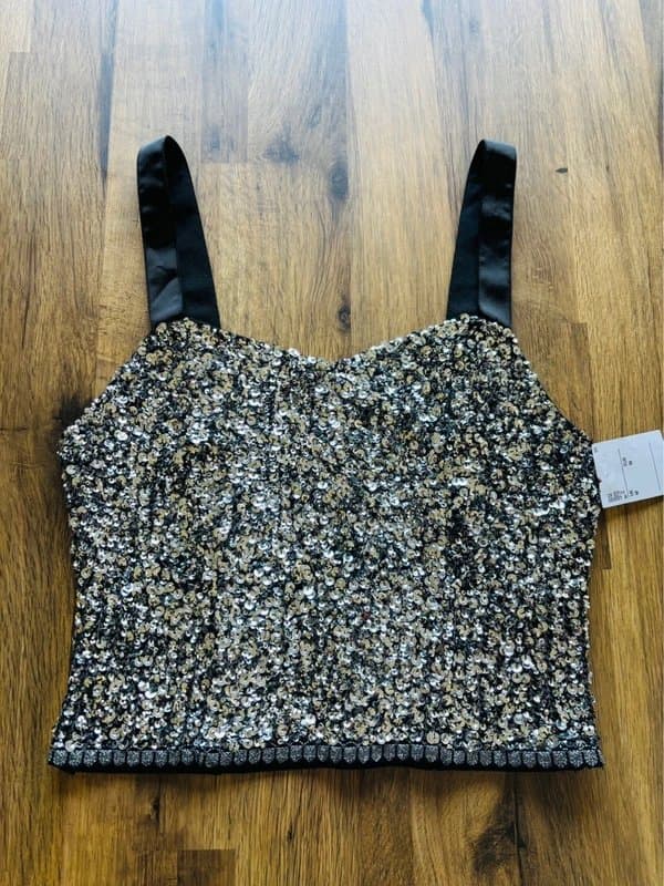 Zara BNWT Zara silver sequin crop top - small size M 8