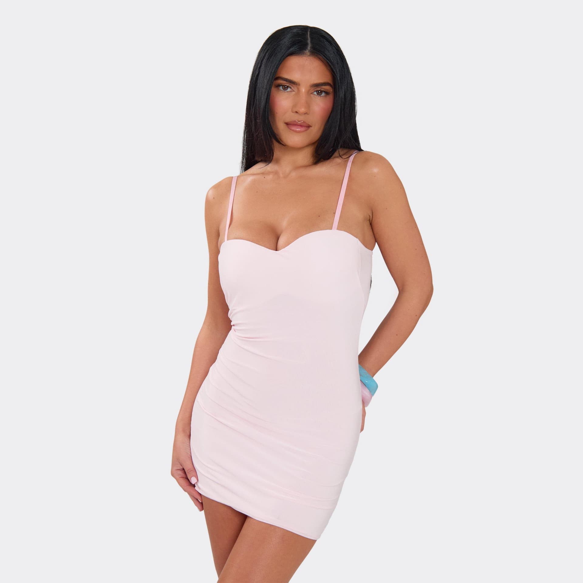 EGO Strappy Sculpting Bust Detail Mini Dress In Pink, Women's Size UK 8