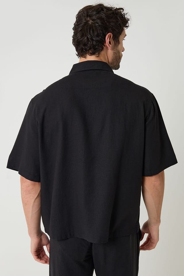 Threadbare Threadbare Men's Boxy Fit Linen Blend Short Sleeve Shirt in Black - 2