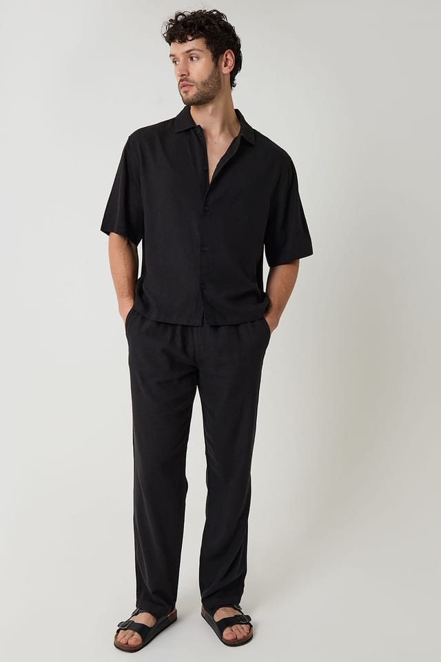 Threadbare Threadbare Men's Boxy Fit Linen Blend Short Sleeve Shirt in Black - 3