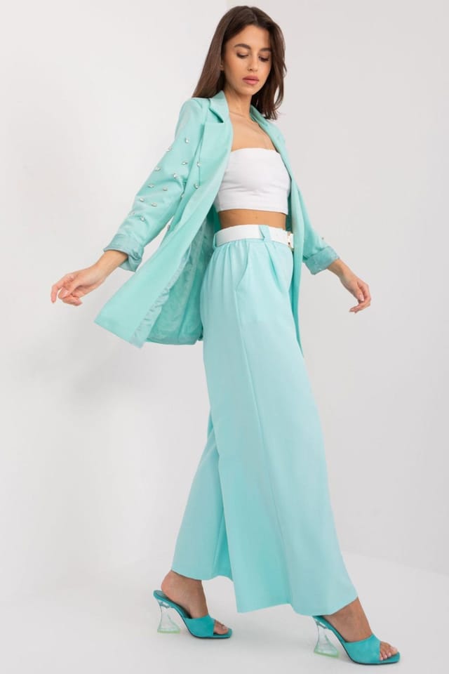 Love Lace Love Lace Women's Italian High Waist Palazzo Pants with Pockets in Aqua - 2