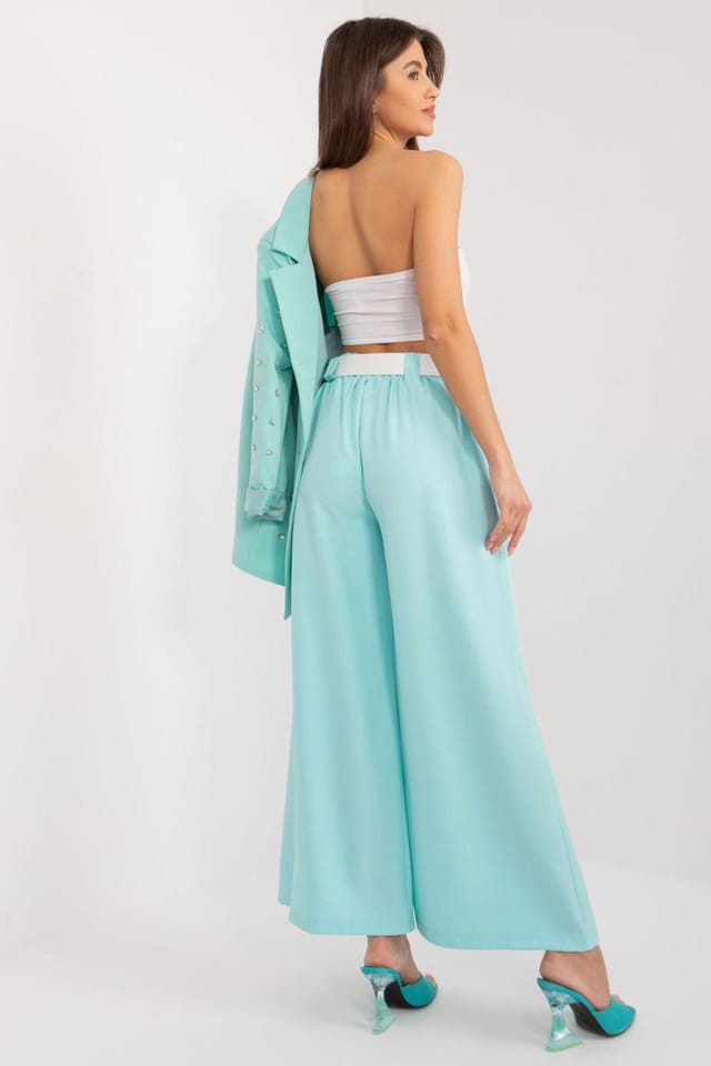 Love Lace Love Lace Women's Italian High Waist Palazzo Pants with Pockets in Aqua - 3