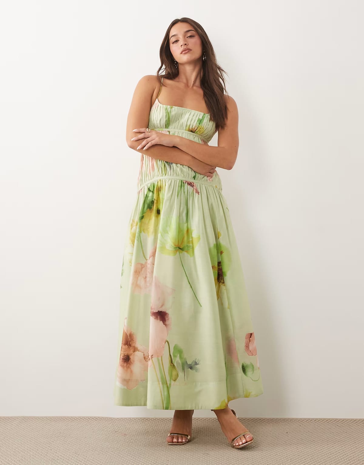 ASOS ASOS DESIGN ruched backless cami maxi dress in abstract print - 1