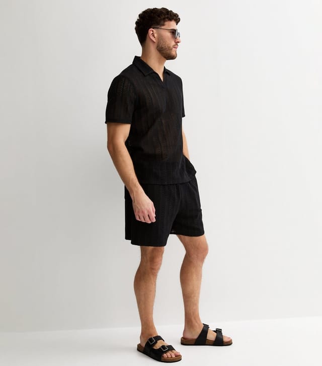 New Look Men's Black Regular Crochet Drawstring Shorts New Look - 2