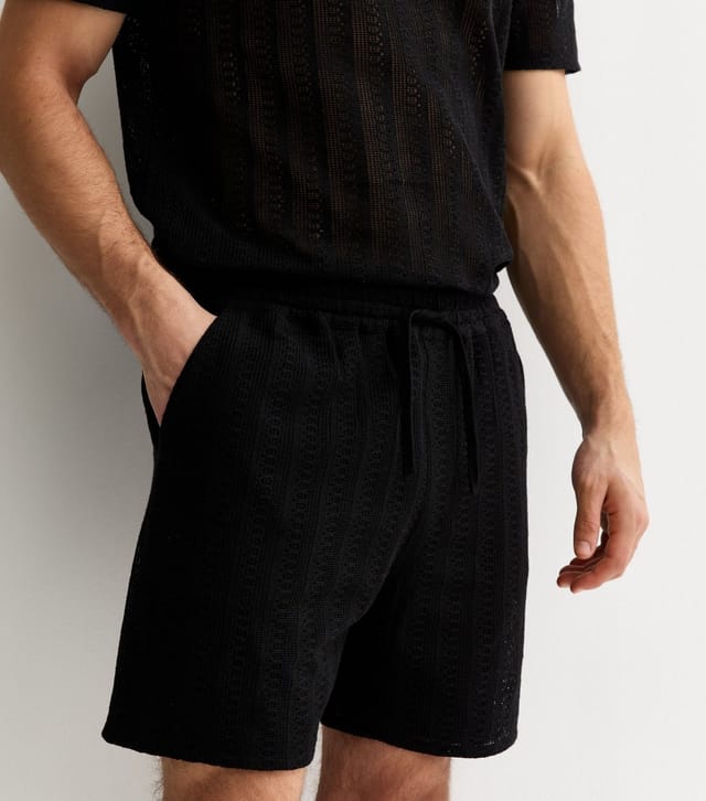 New Look Men's Black Regular Crochet Drawstring Shorts New Look - 3