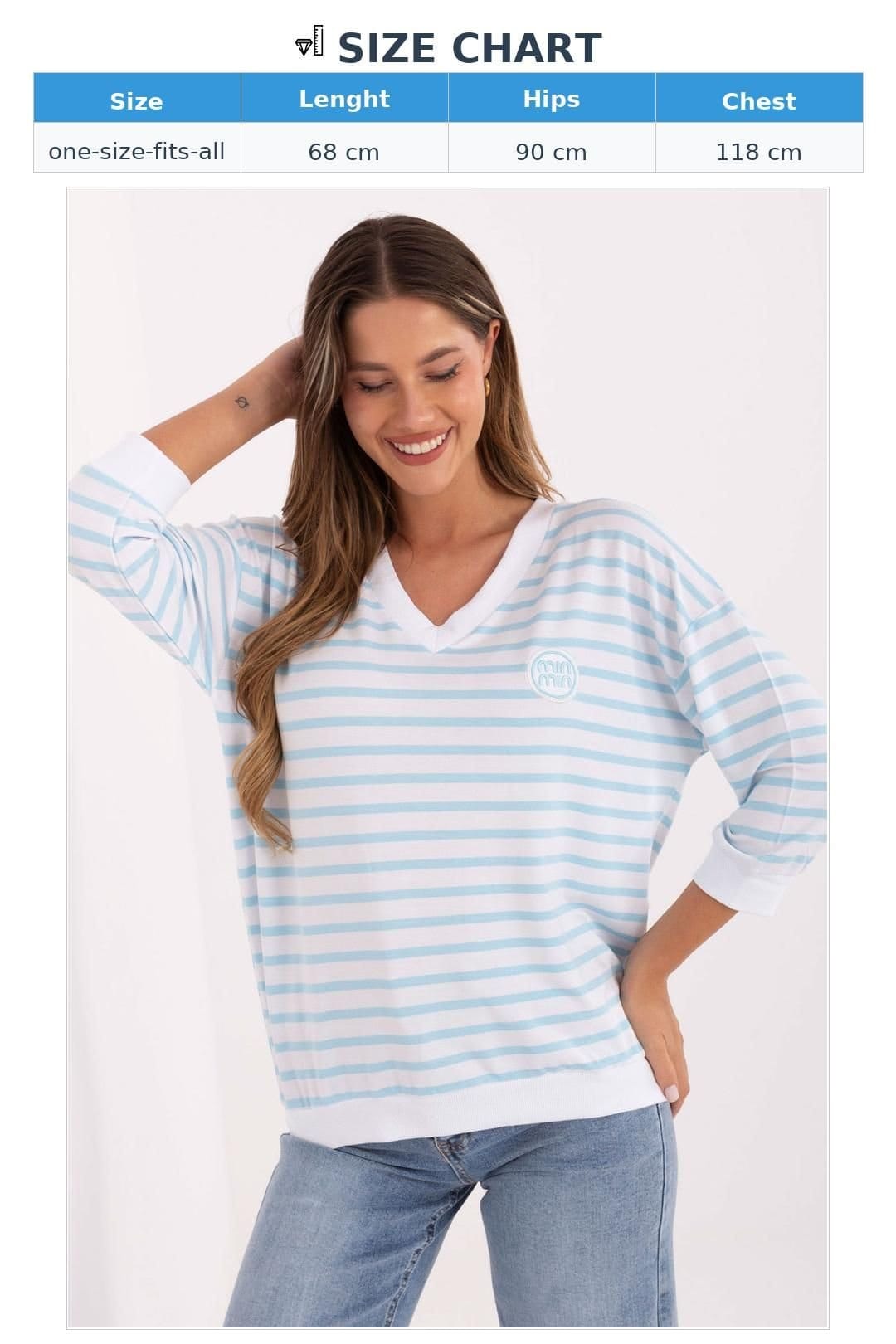 Love Lace Love Lace Women's Casual Striped Modal V Neck Front Patch Blouse in Blue - 4