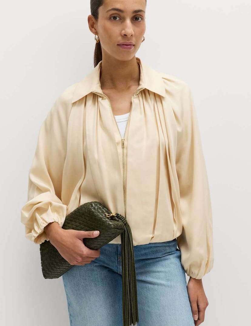 Marks & Spencer M&S Pure Lycocell Pleated Bomber Jacket Ivory - 1