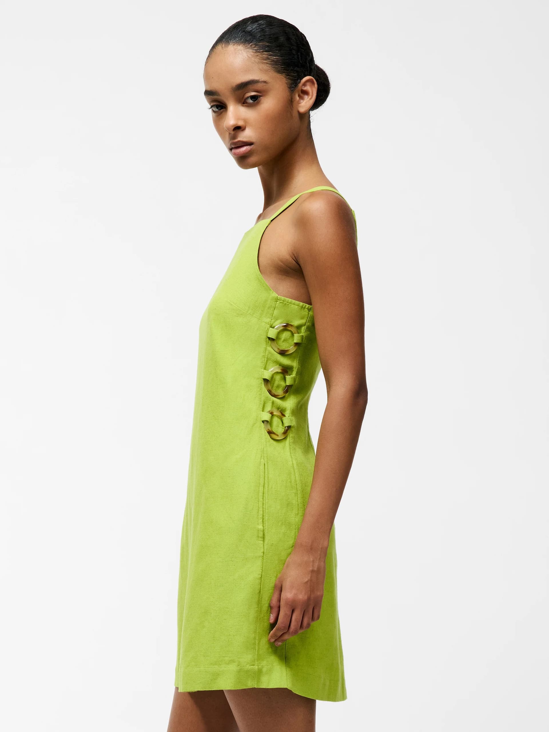 French Connection Ariette Linen Mini Dress Cactus Green