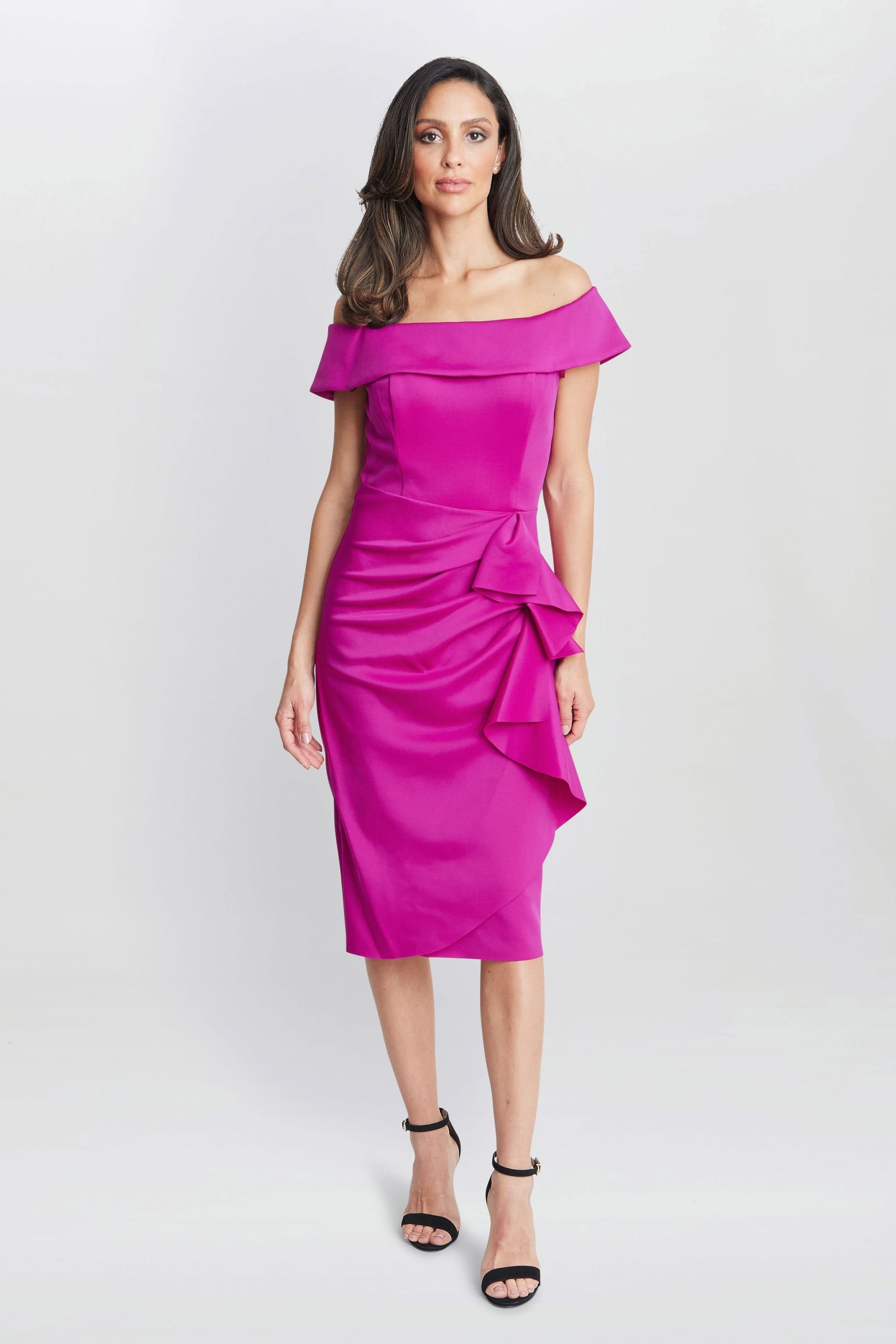 Gina Bacconi Pink Ruched Off-The-Shoulder Dress