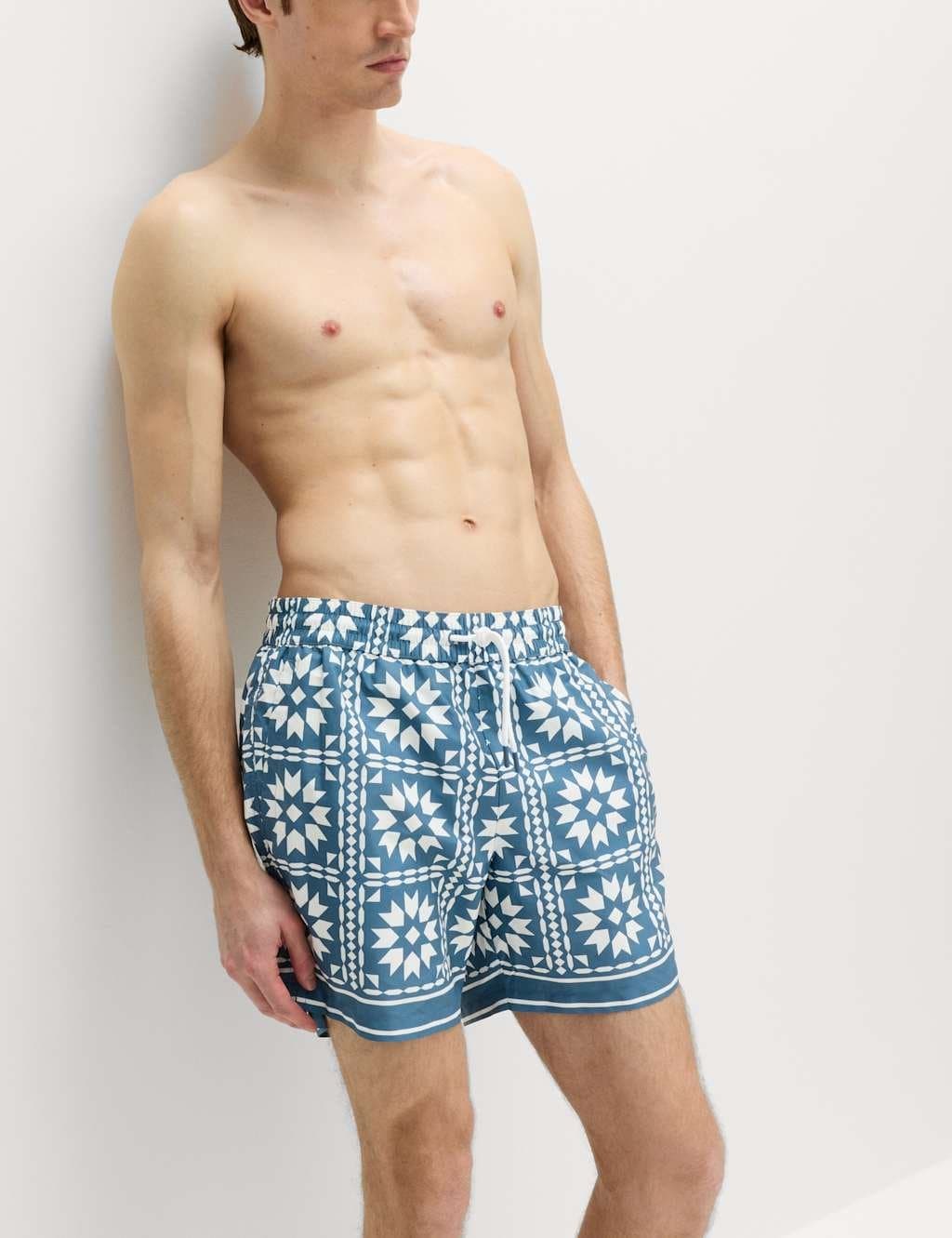 Marks & Spencer M&S Quick Dry Printed Swim Shorts Ecru Mix