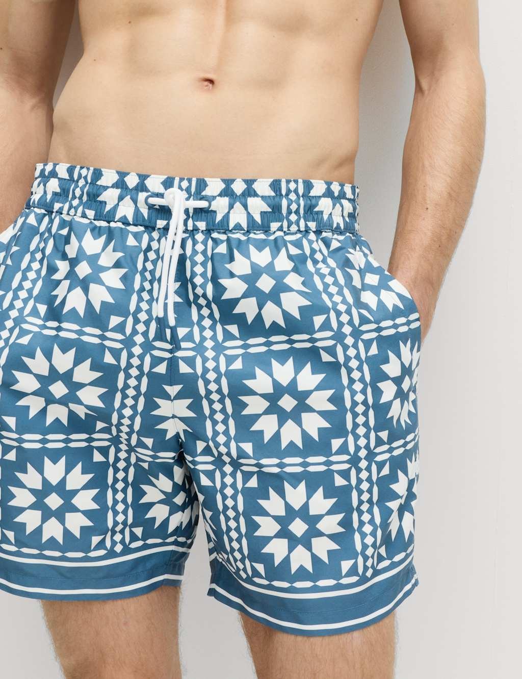 Marks & Spencer M&S Quick Dry Printed Swim Shorts Ecru Mix - 2