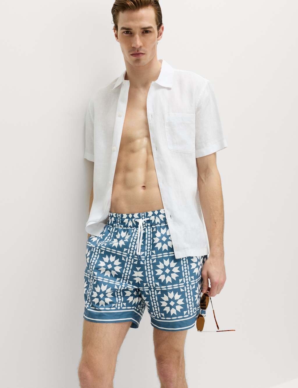 Marks & Spencer M&S Quick Dry Printed Swim Shorts Ecru Mix - 4