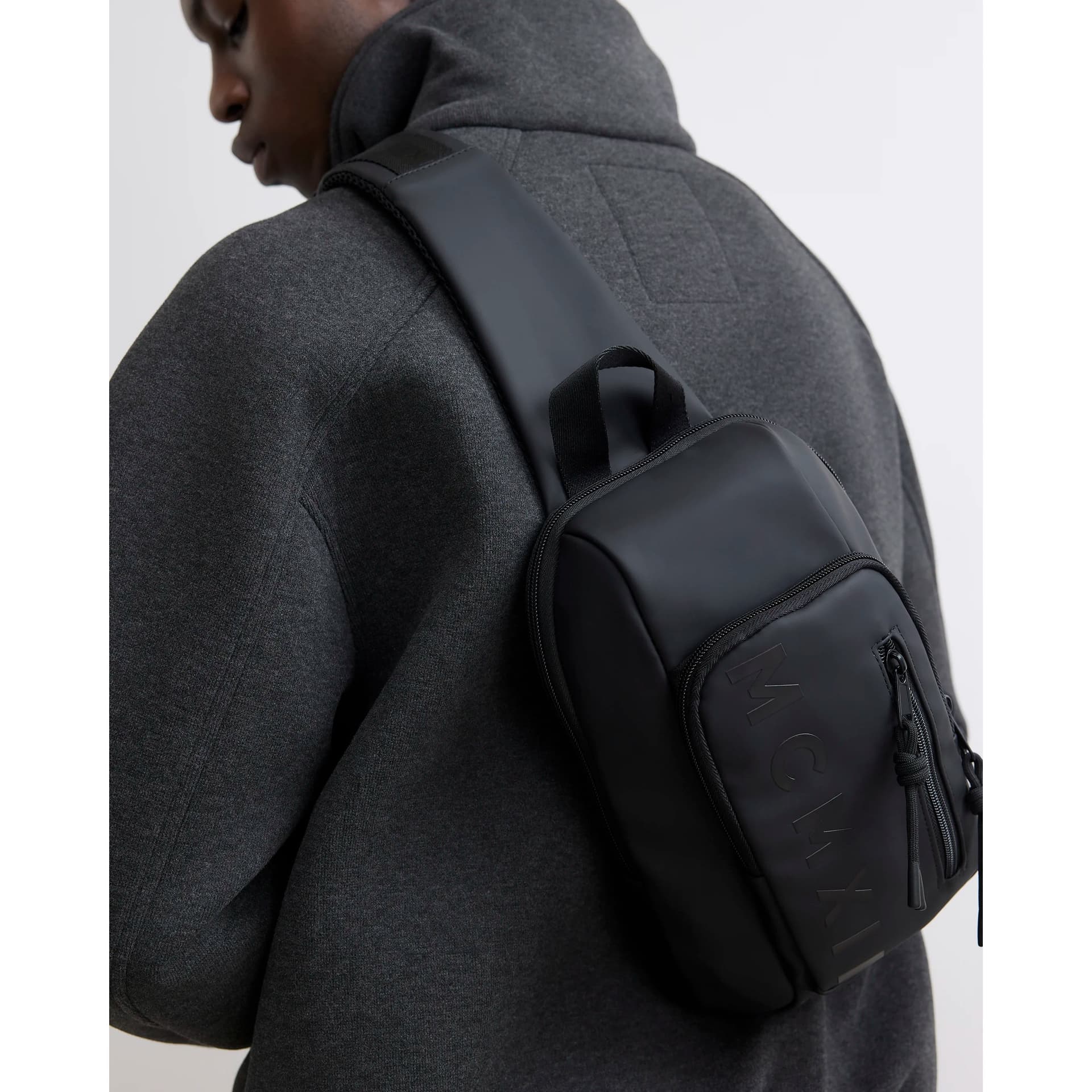 River Island Mens River Island Black Rubber Mini Mcmxii Backpack