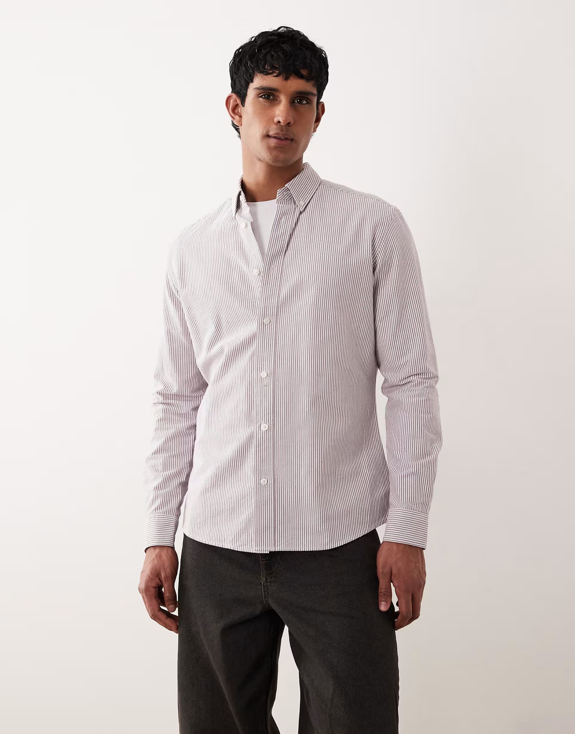 ASOS Mango 100% cotton shirt in burgundy stripe