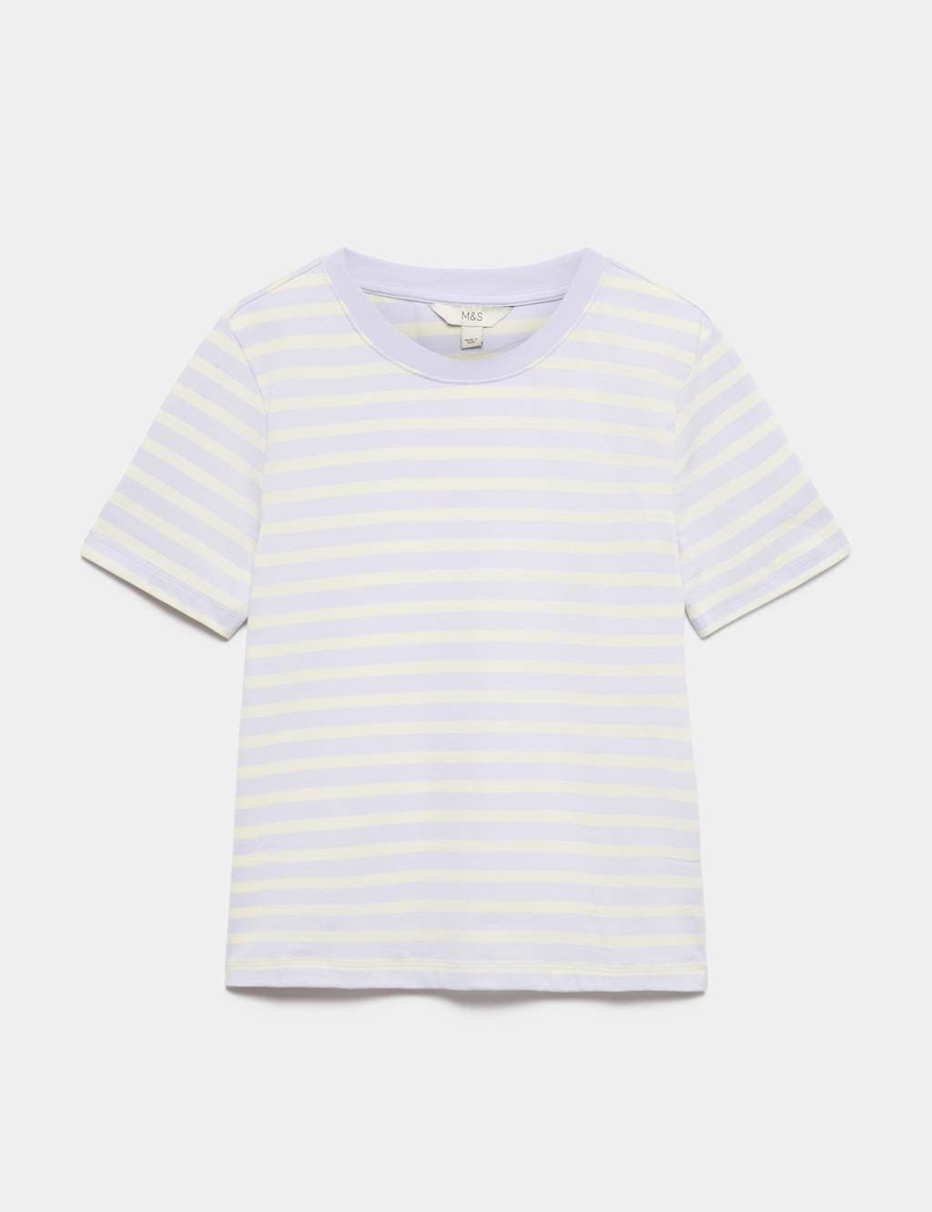 Marks & Spencer M&S Pure Cotton Striped Everyday Fit T-Shirt Lilac Mix