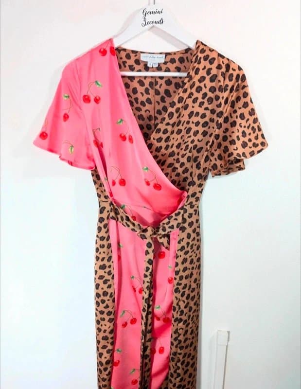 Never Fully Dressed Never Fully Dressed small contrast wrap midi dress cherry leopard print