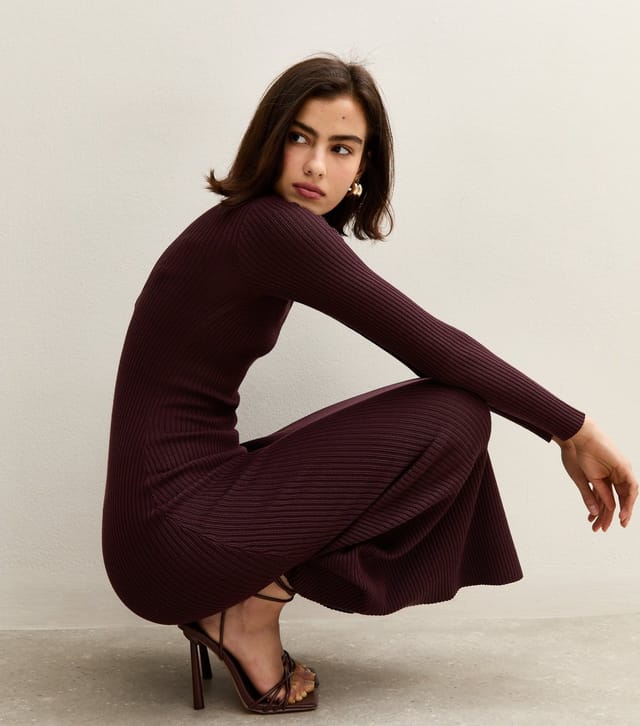 New Look Women's Dark Burgundy A-Line Knitted Midi Dress New Look - 2
