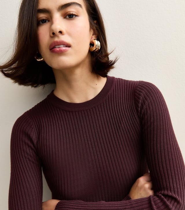 New Look Women's Dark Burgundy A-Line Knitted Midi Dress New Look - 3