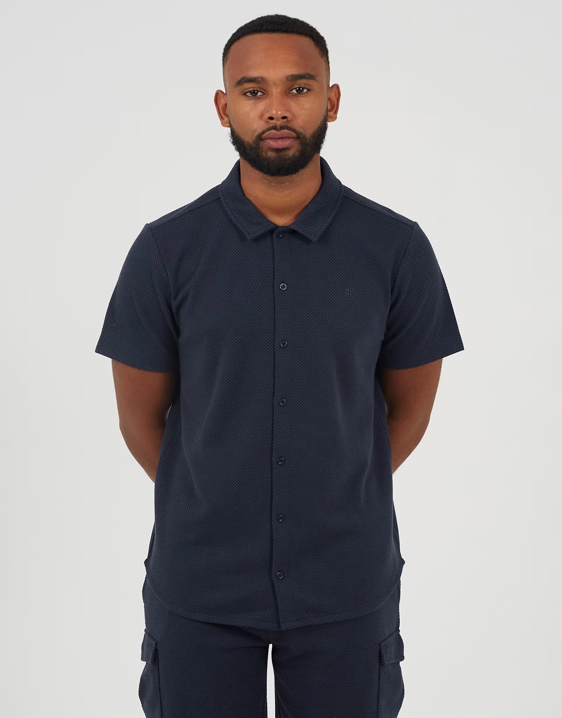 ASOS Brave Soul Textured short sleeve shirt in navy
