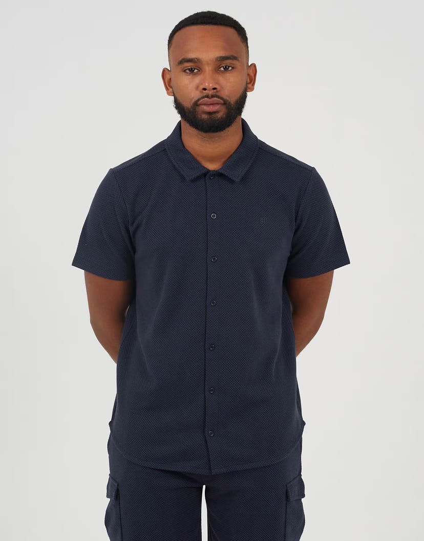 ASOS Brave Soul Textured short sleeve shirt in navy - 1