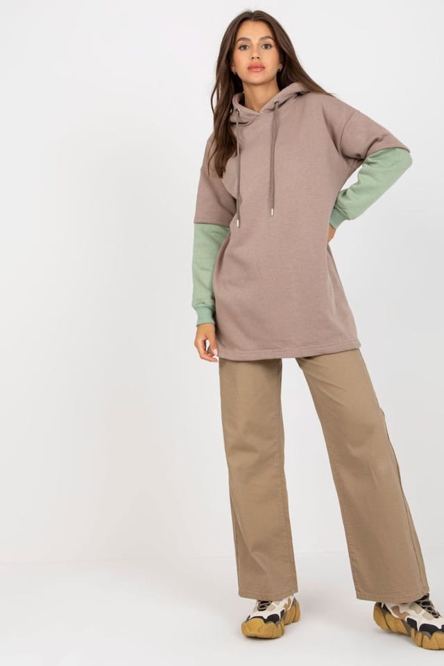 Love Lace Love Lace Women's Extended Cut Long Sleeve Hooded Sweatshirt in Taupe - 2