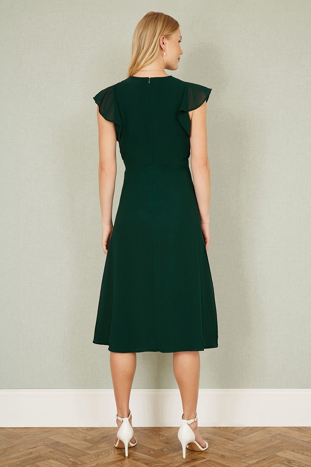 Yumi Yumi Women's Green All Over Floral Embroidery Midi Skater Dress - 4