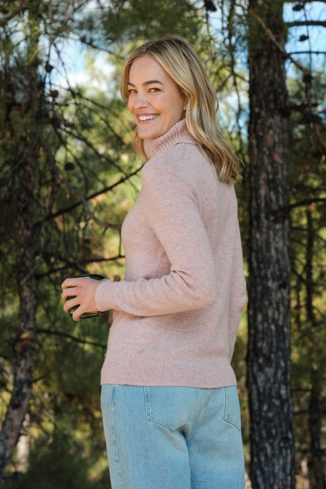 WoolOvers WoolOvers Women's 100% Wool Polo Neck Jumper in Light Pink - 3