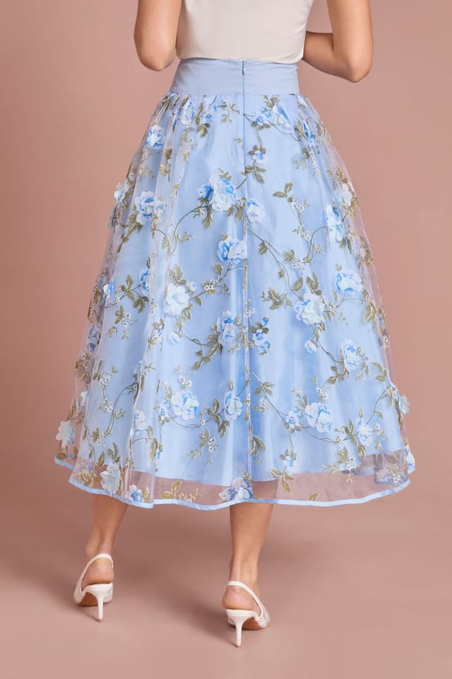 Coast Coast Women's Printed Organza Midi Skirt in Blue - 3