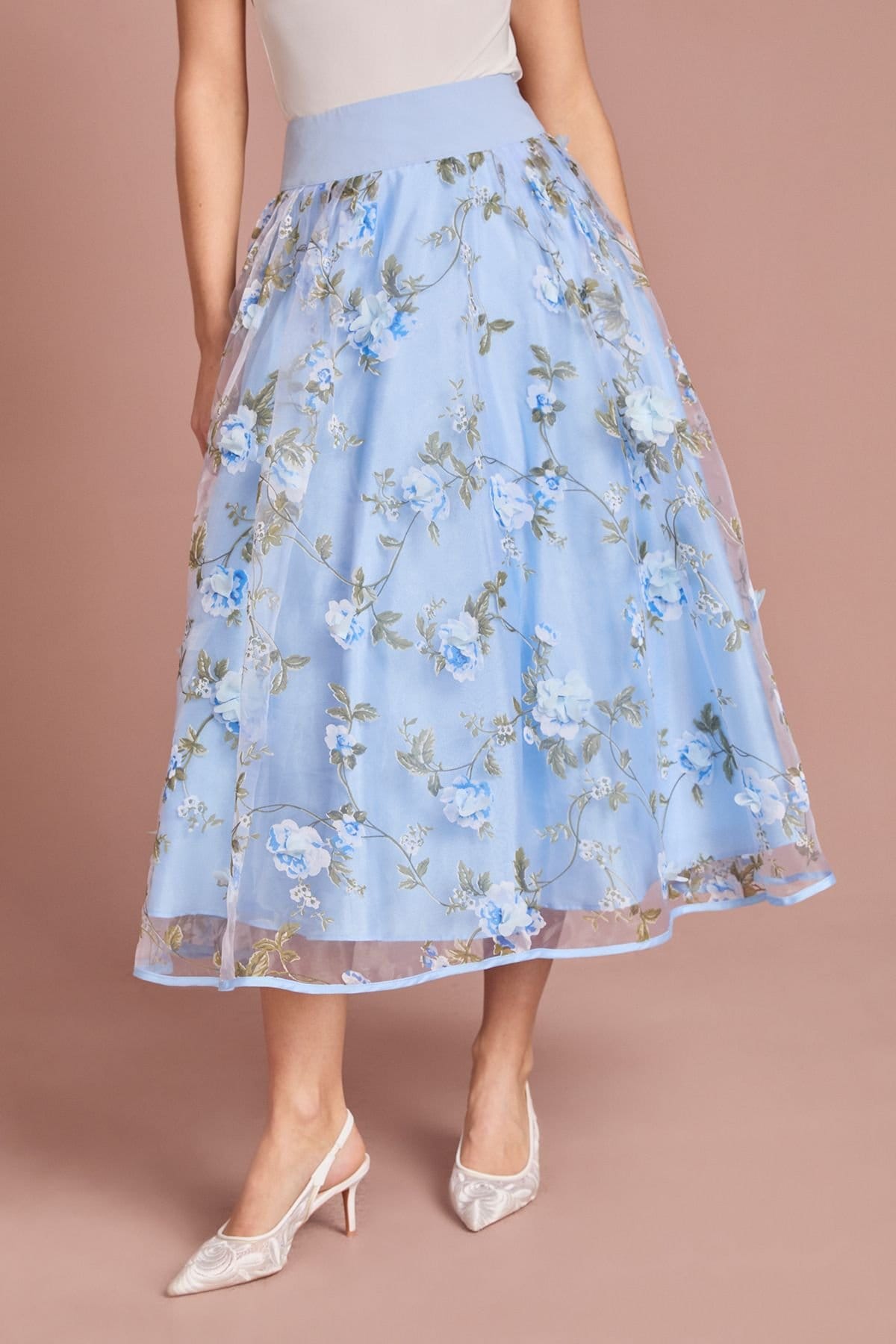 Coast Coast Women's Printed Organza Midi Skirt in Blue - 4