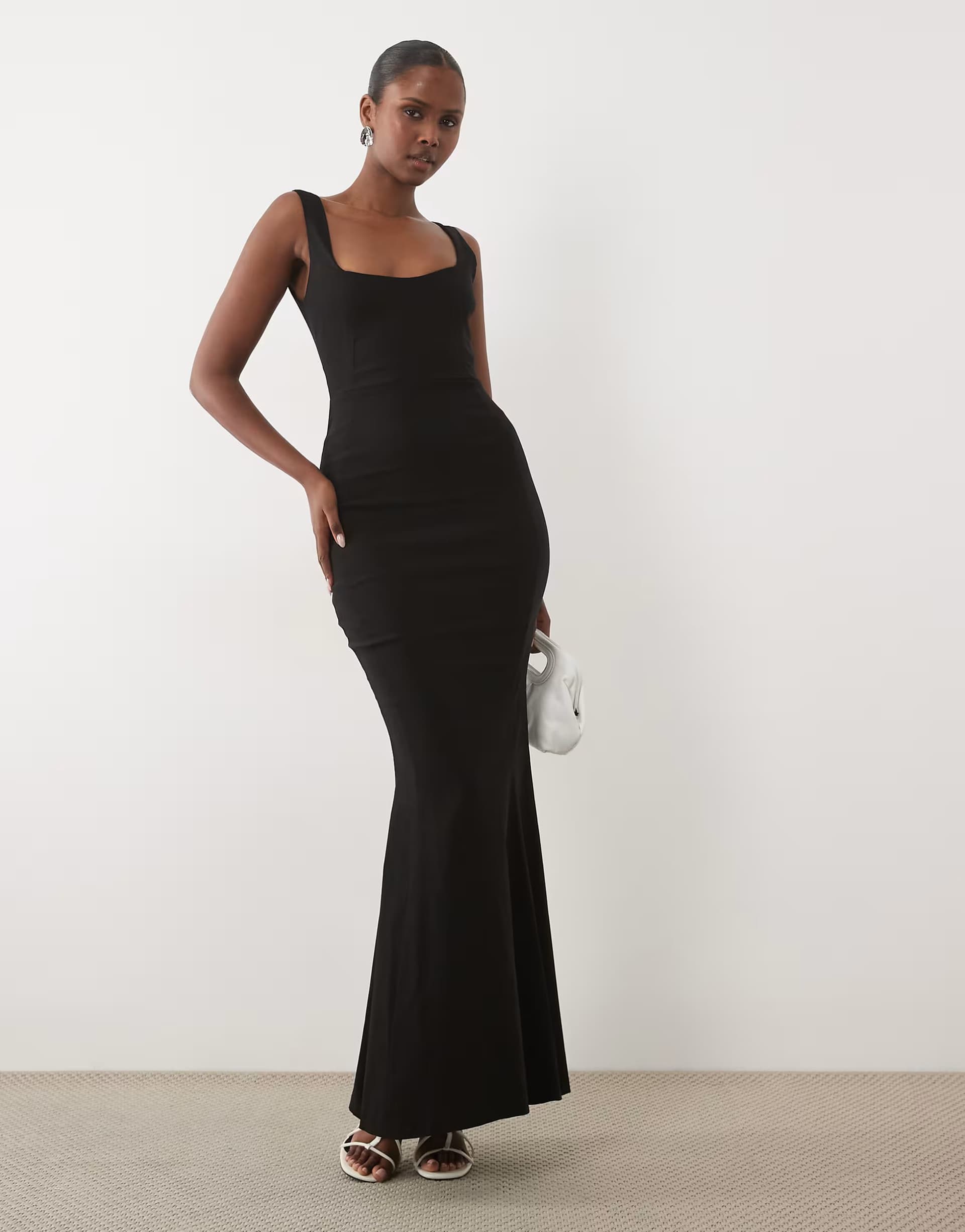ASOS Vesper bengaline square neck fishtail maxi dress in black