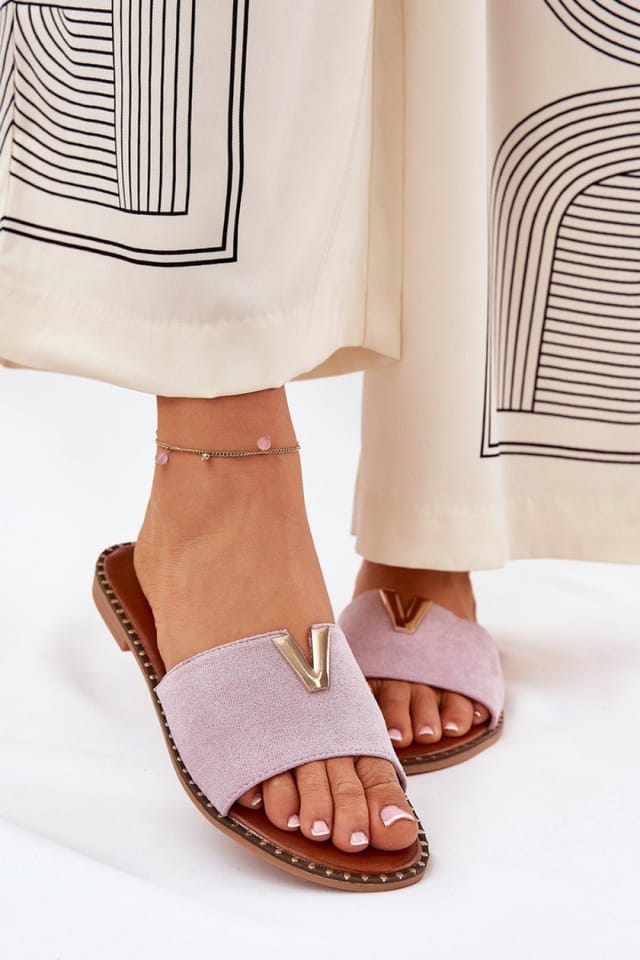 Love Lace Love Lace Women's Suede Flat Heel Sandals with Drative Straps for Summer in Violet - 3